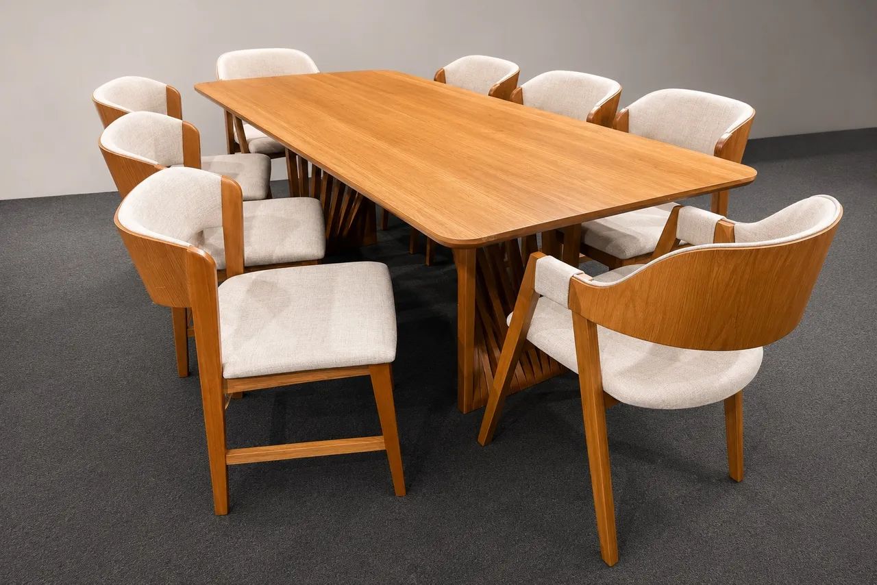 Mesa de Jantar Retangular 220x110 Com 8 Cadeiras 