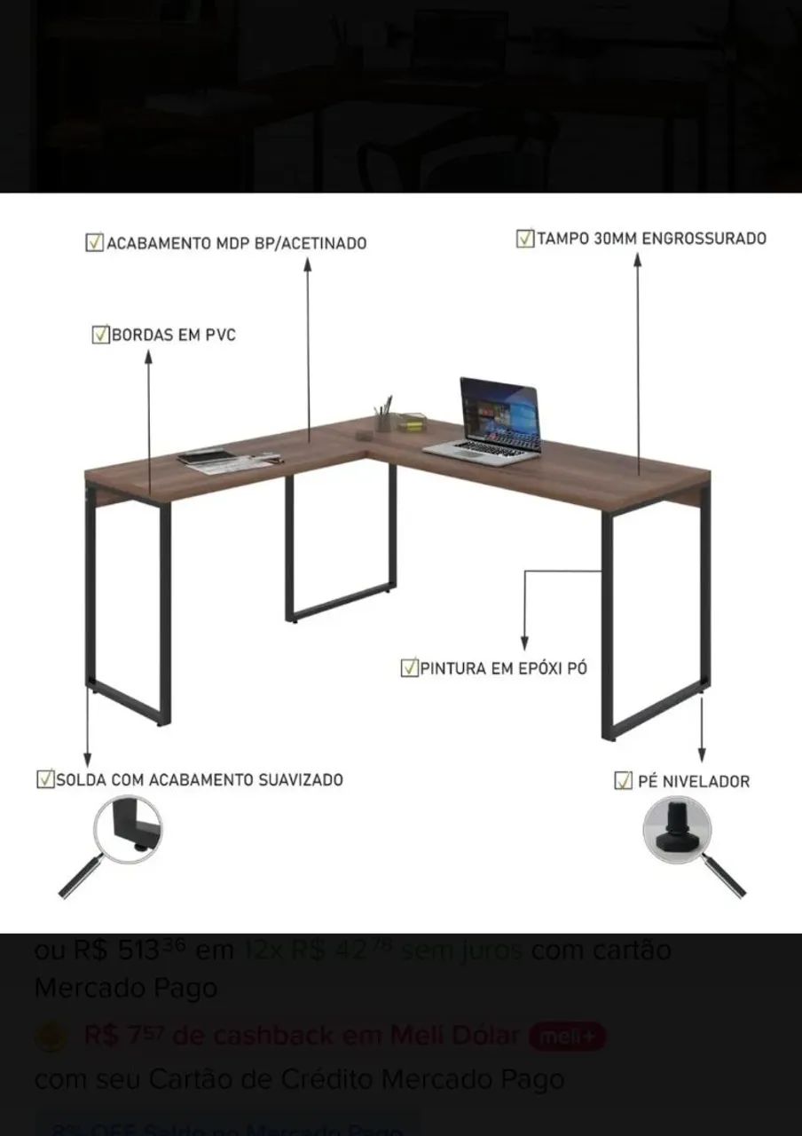 Mesa em L - Foto 2