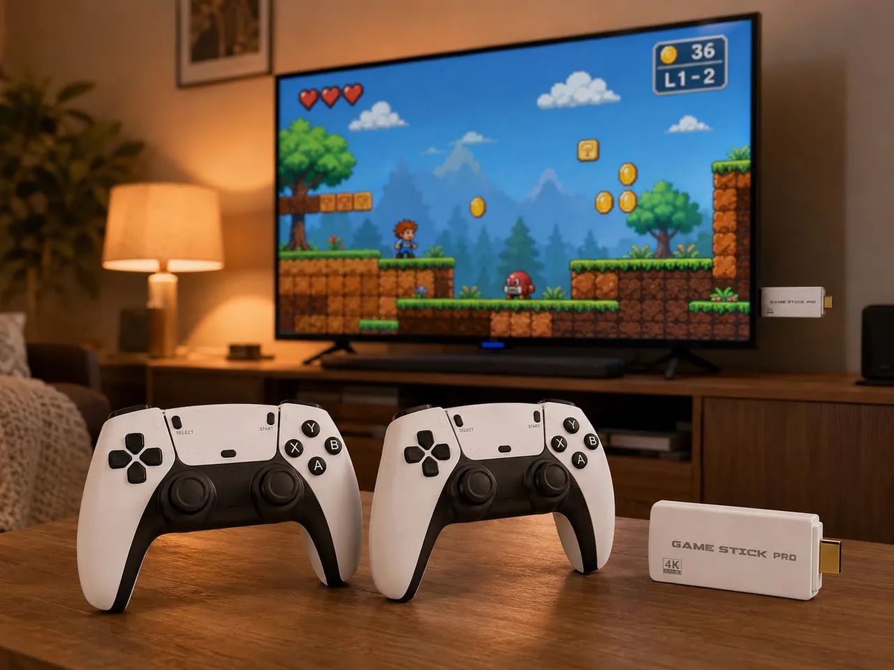 Game Stick Pro 4K com 2 Controles Sem Fio