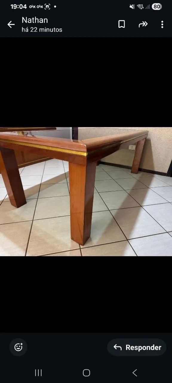 Mesa de jantar mogno com centro de vidro 
