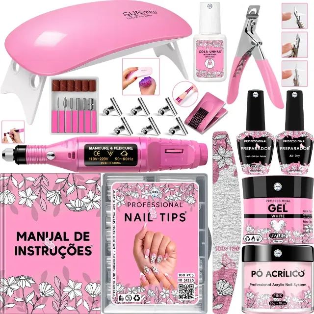 Kit Manicure Lixadeira Eletrica Cabine De Unha Sun Mini