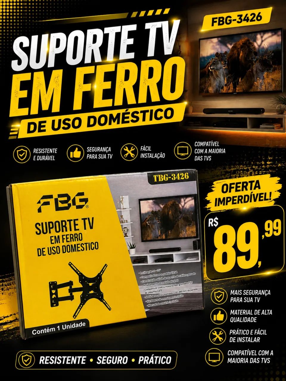 SUPORTE ARTICULADO DE 14 POLEGADAS ATÉ 58 POLEGADAS ? - Foto 2