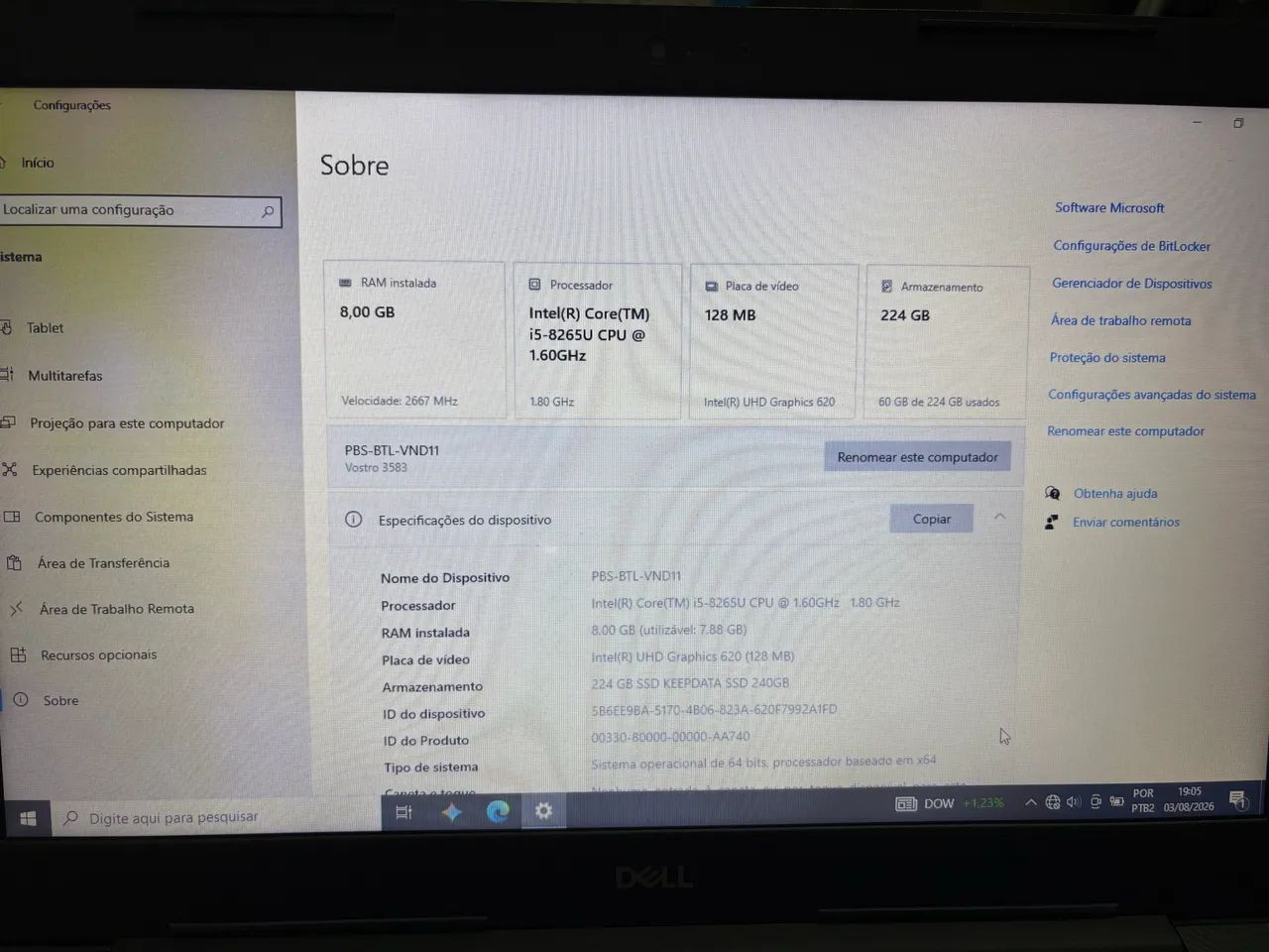 Dell Vostro 3583, Intel I5, SSD 240 e placa vídeo Intel 620 - Foto 2