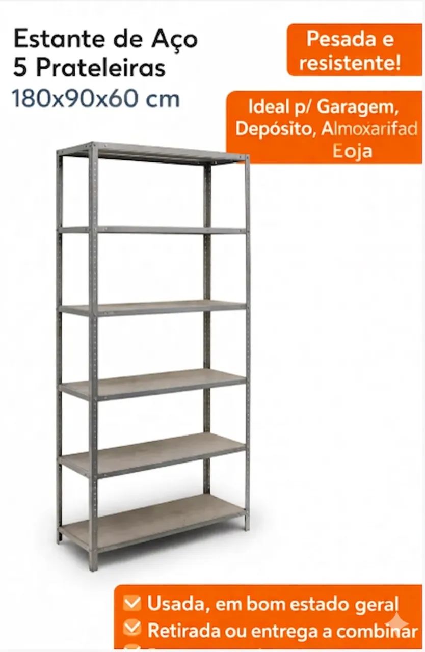 平棚 1680x300x350 Estante Loncie 5 Prateleiras Madeira Rustica 186x145cm Sala