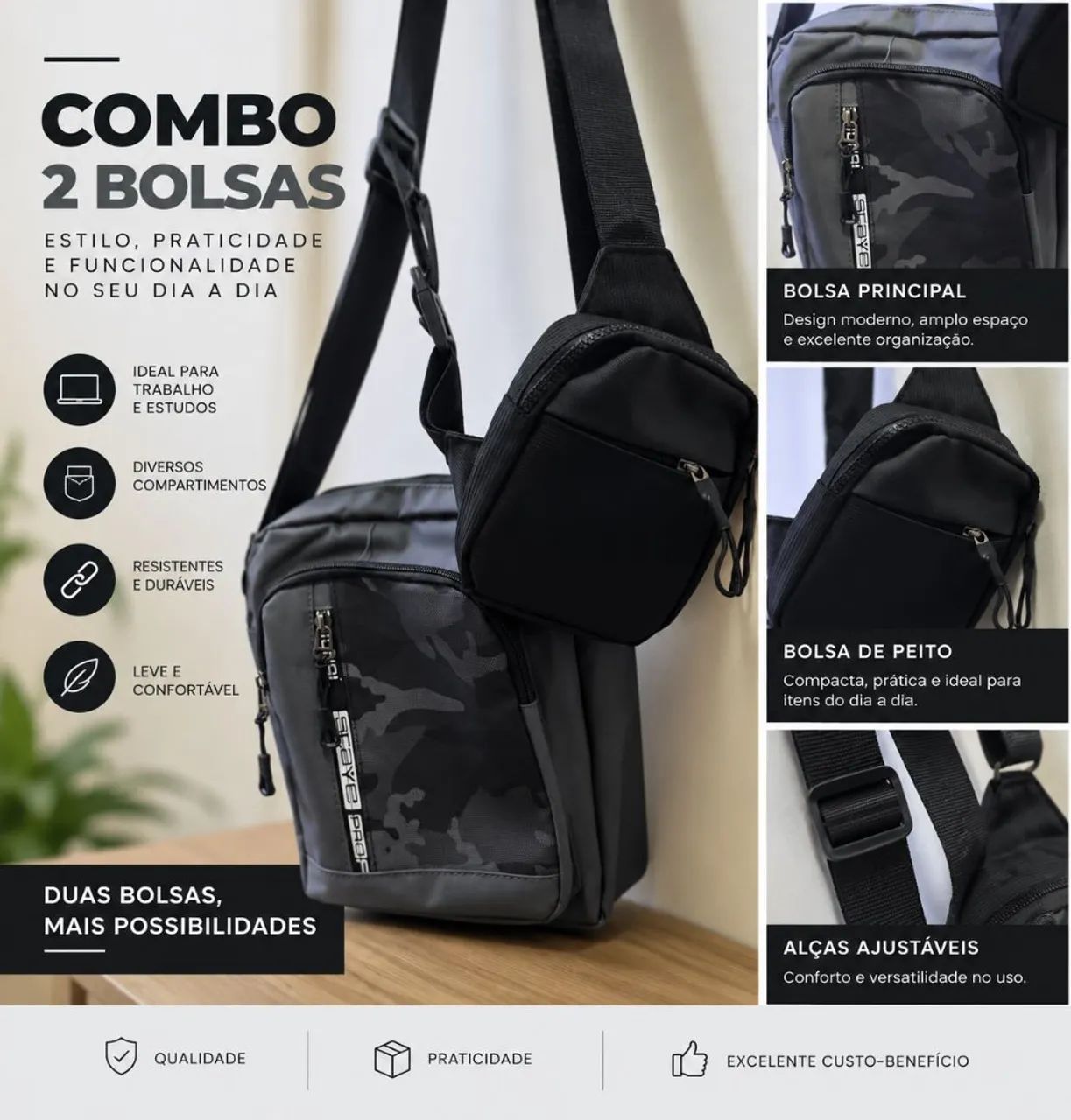 Combo com 2 bolsas - prática e versátil
