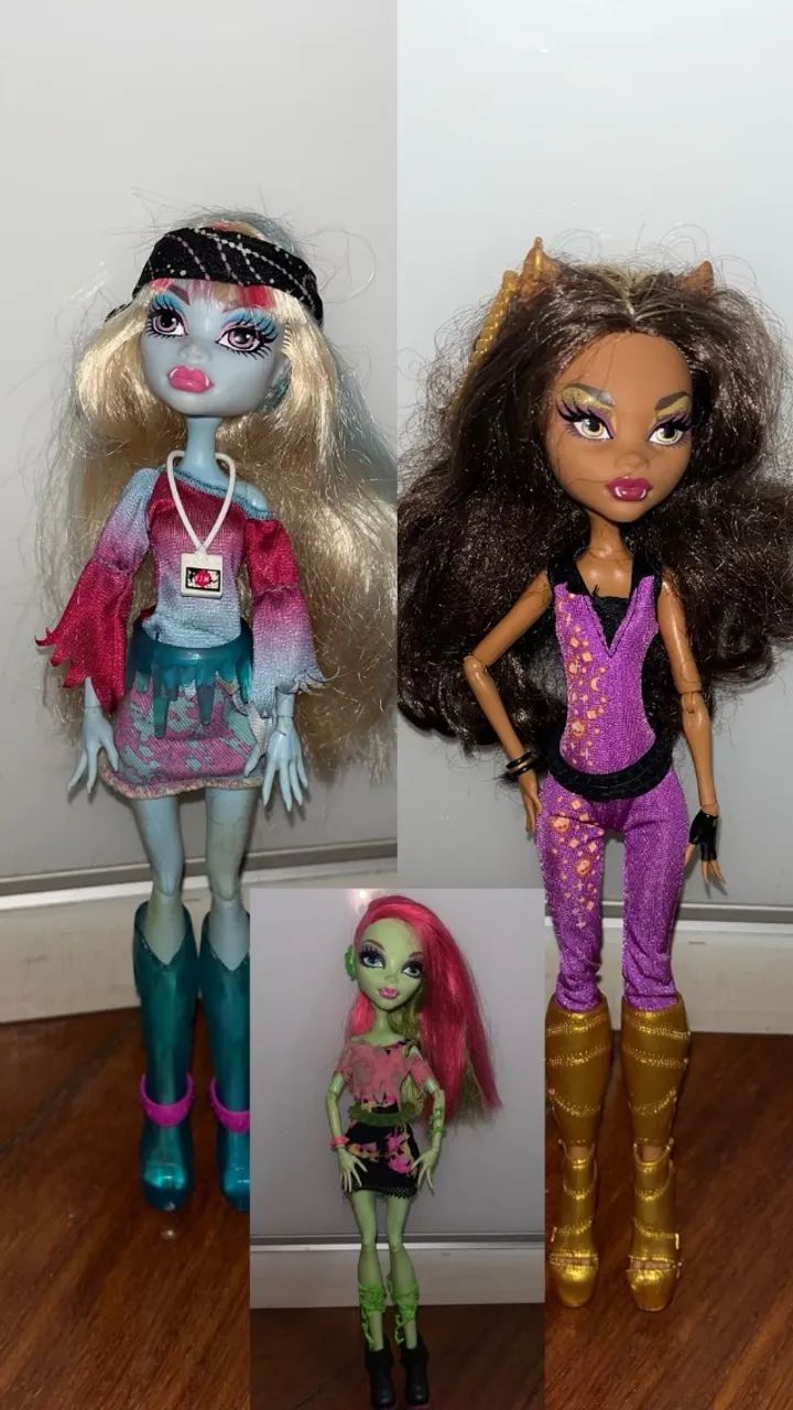Bonecas originais Monster High G1 da coleção Music Festival (Abbey, Clowdeen e Vênus)