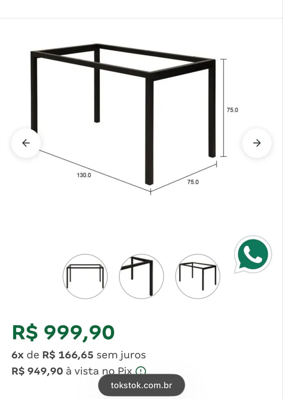Base de mesa ferro 1,3x0,7 com tampo vidro temperado  - Foto 5