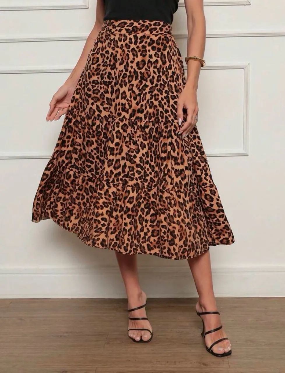 saia midi shein animal print g