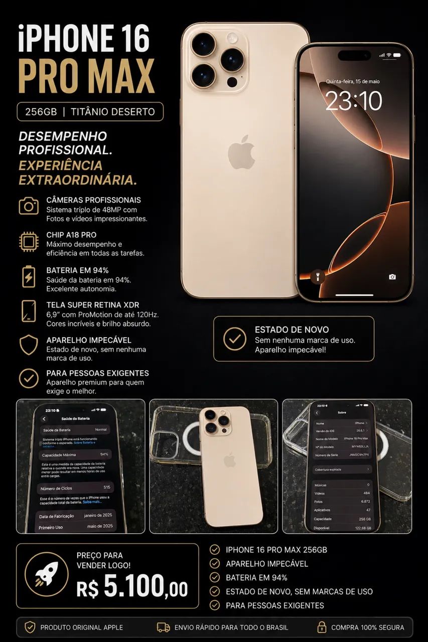 IPHONE 16 PRO MAX - IMPECÁVEL  - Foto 4