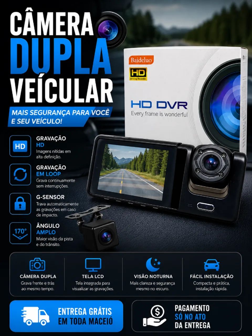 Câmera Veicular Duplo + Entrega Grátis 