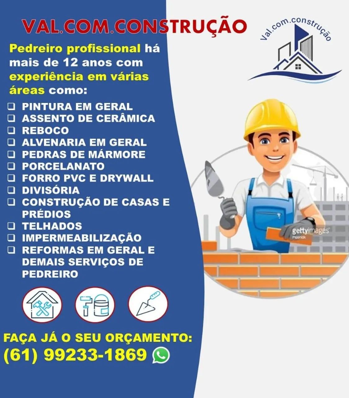 Pedreiro profissional. 