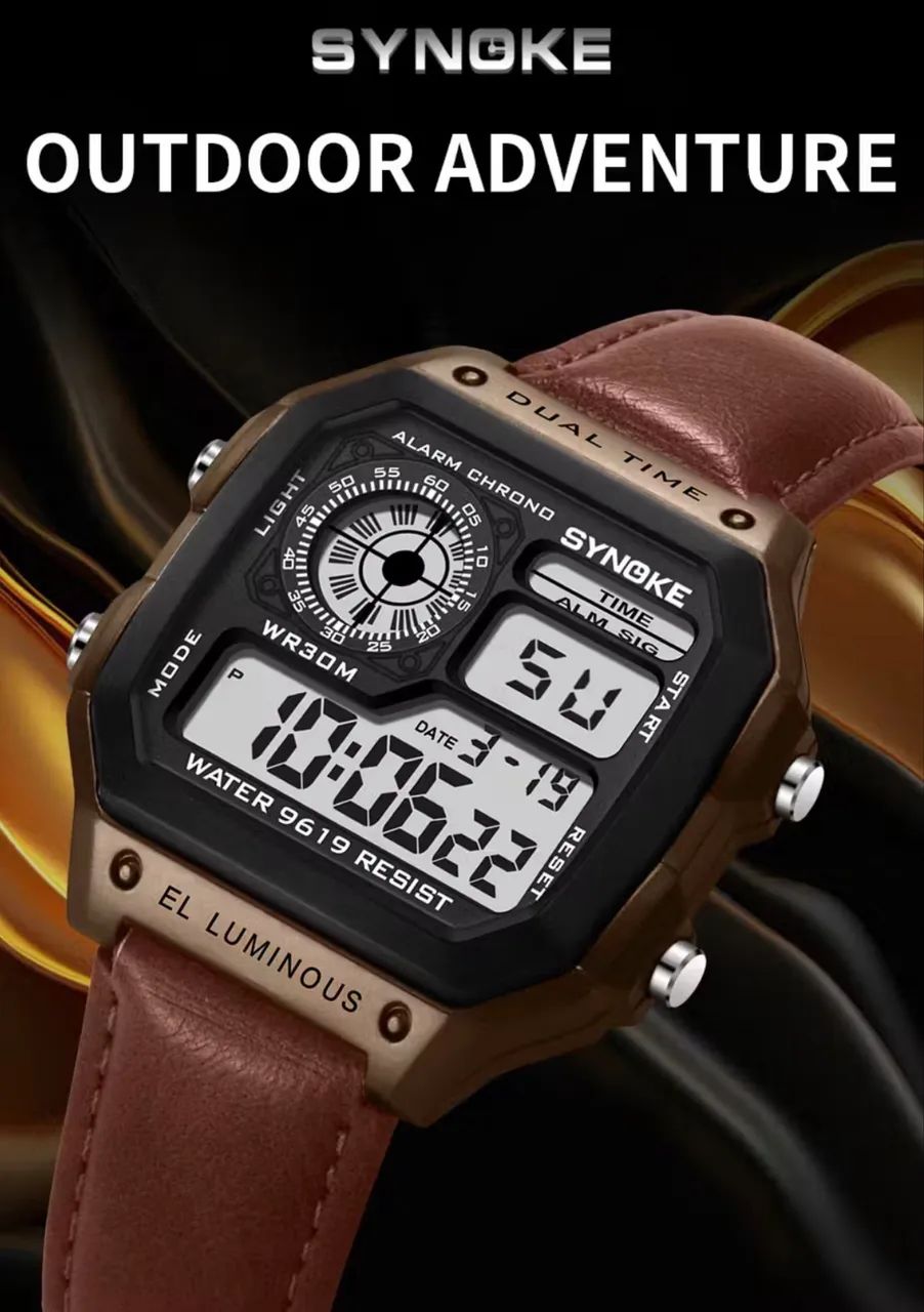  Relógio esportivo masculino SYNOKE com pulseira de couro digital - Foto 5