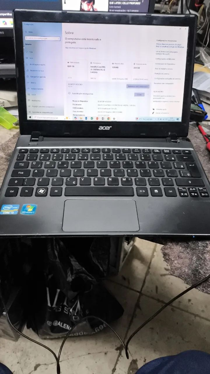 Notebook Acer v5 171 i3-2367, 8 Gb , SSD 240 Gb .