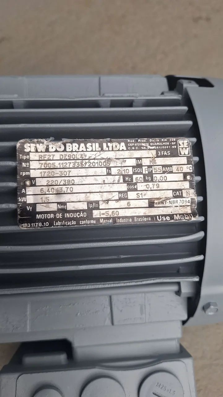 Motor elétrico trifásico 2 cv rotação: 1720. Baixa rotação