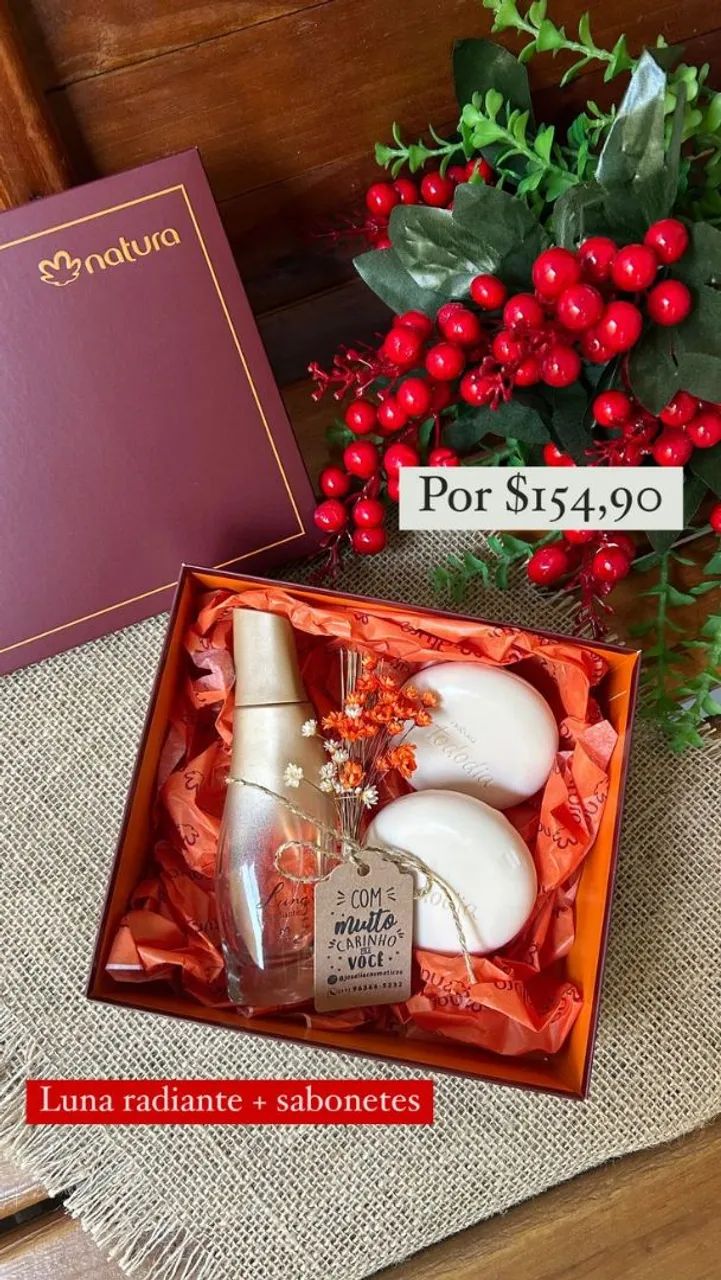 KIT PRESENTE NA CAIXINHA COM PERFUME LUNA RADIANTE+ 2 SABONETES EM BARRA 
