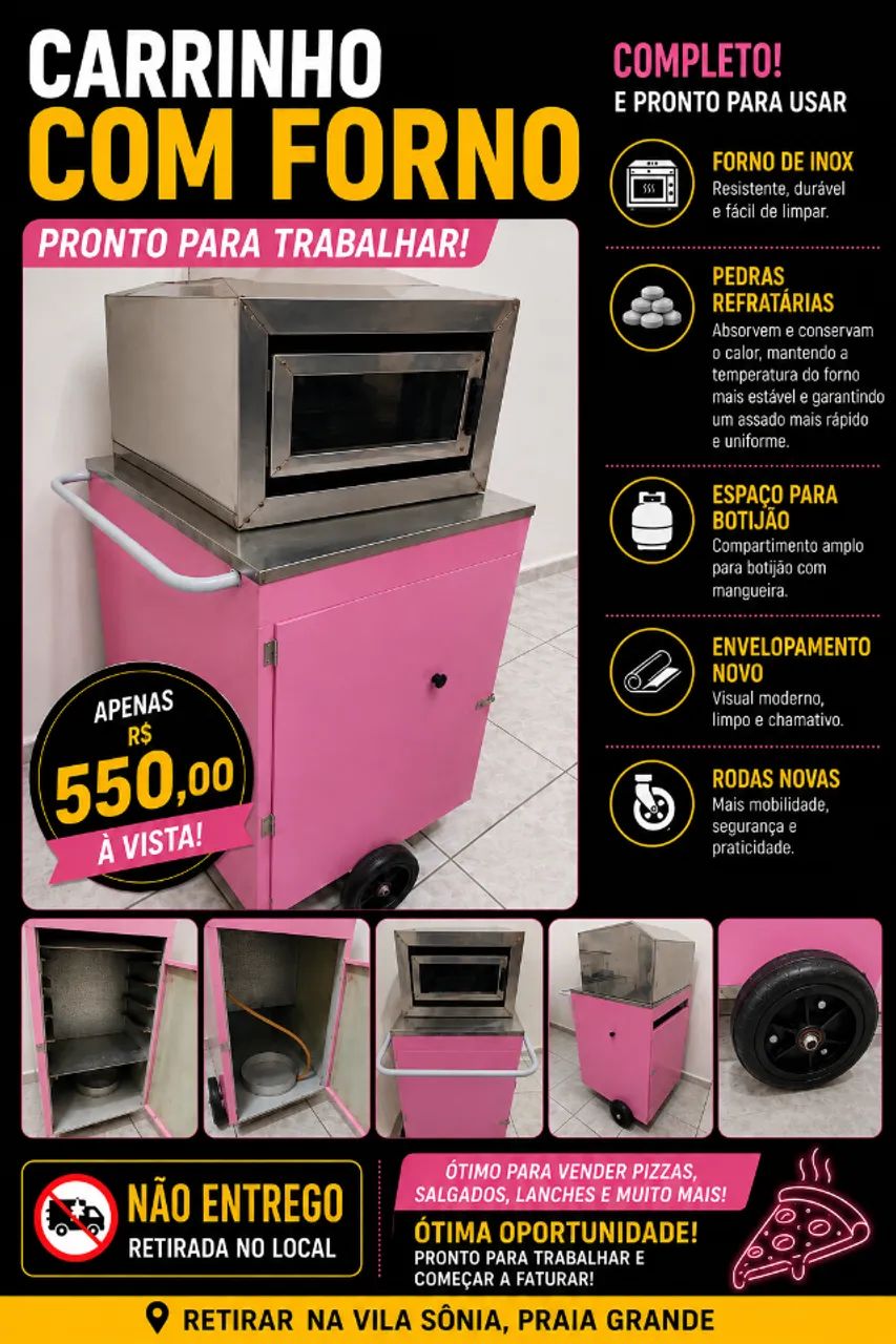 Carrinho de vender mini pizza 