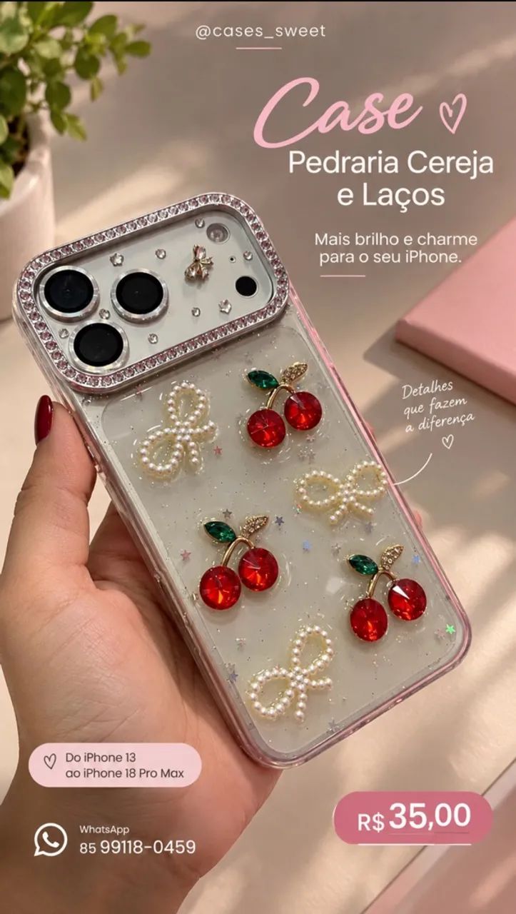 Case Capa Capinha Cereja e Laços iPhone