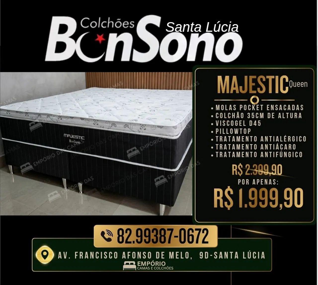 Cama Queen conjunto base e colchão Bonsono molas pocket Viscogel-Nasa D45 pronta entrega 