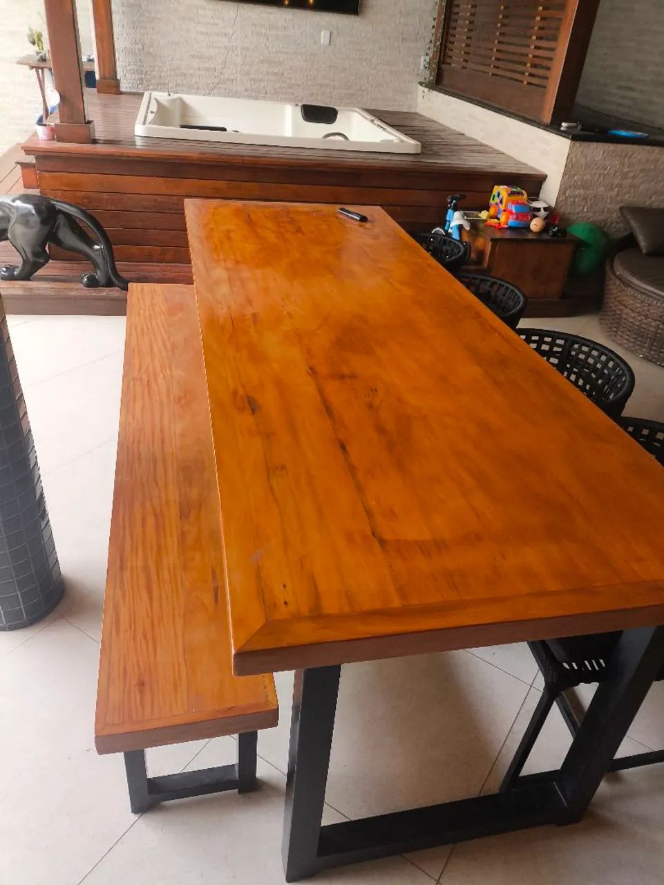 Mesa madeira de demolição 3x90 com bancos - Foto 2