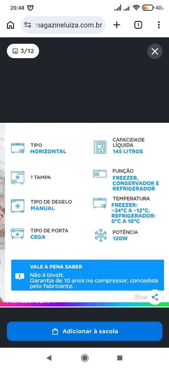 Freezer horizontal marca Mideia 145 litros. 110 vts - Foto 3