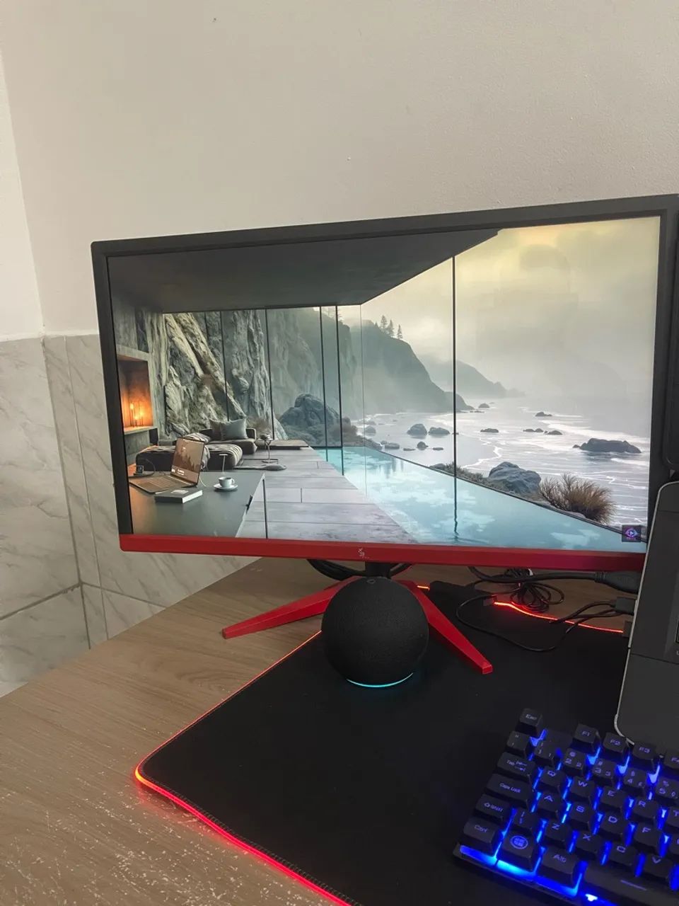 Monitor Gamer 24 Polegadas Full HD 75Hz com Base Vermelha - Foto 3