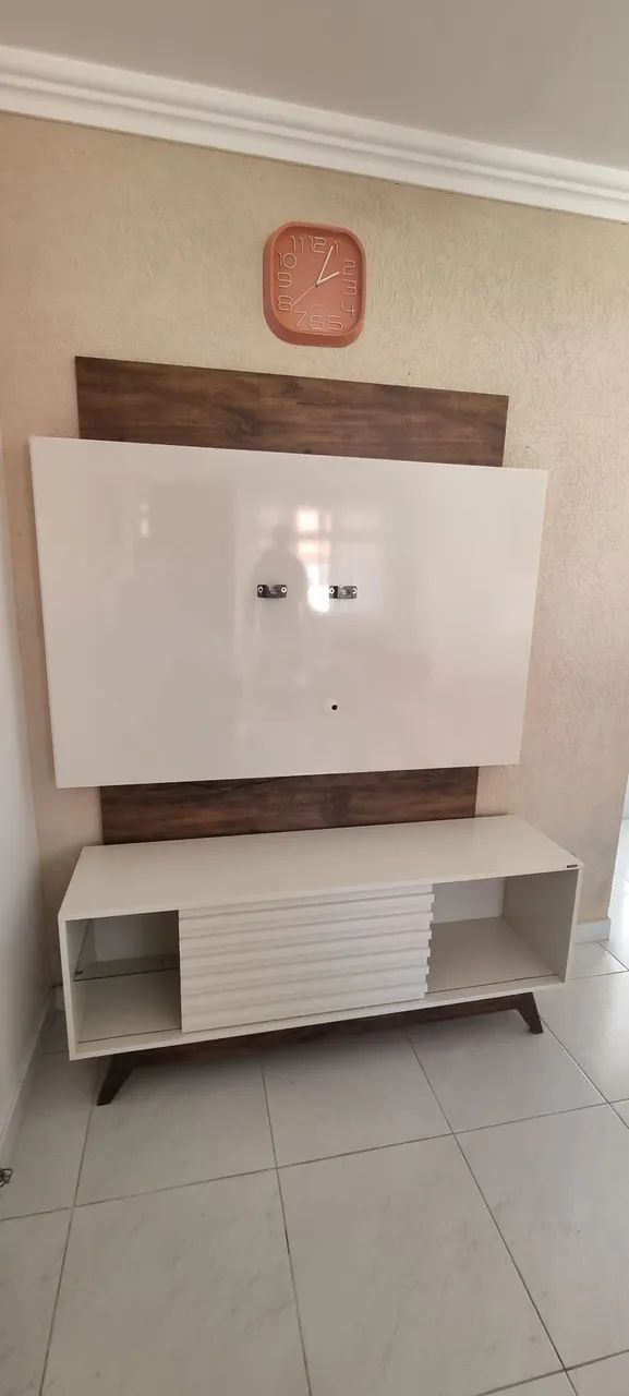 Rack Com Painel Para Tv Até 55 Polegadas 100% Mdf Tb151l Cor Branco