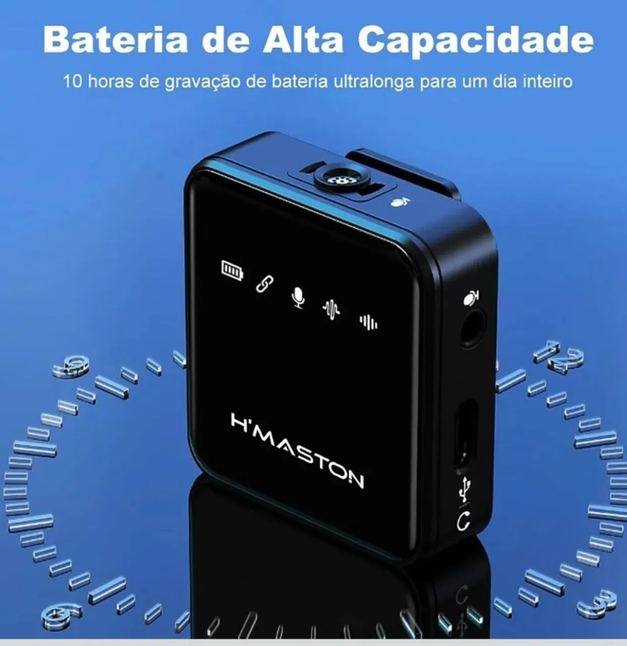 Microfone Lapela Sem Fio Tipo-C Bluetooth Preto H'maston - Foto 2
