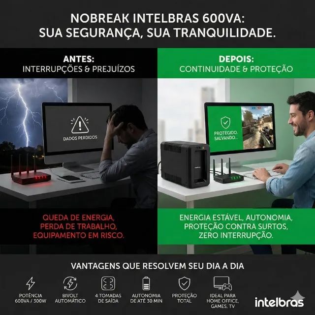 NOBREAK INTELBRAS ATTIV 600VA-BI - Foto 4