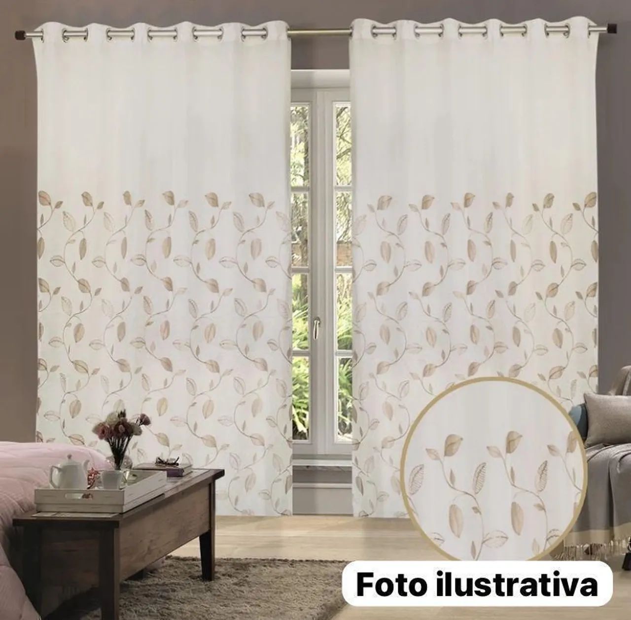 Cortina bordada para sala 