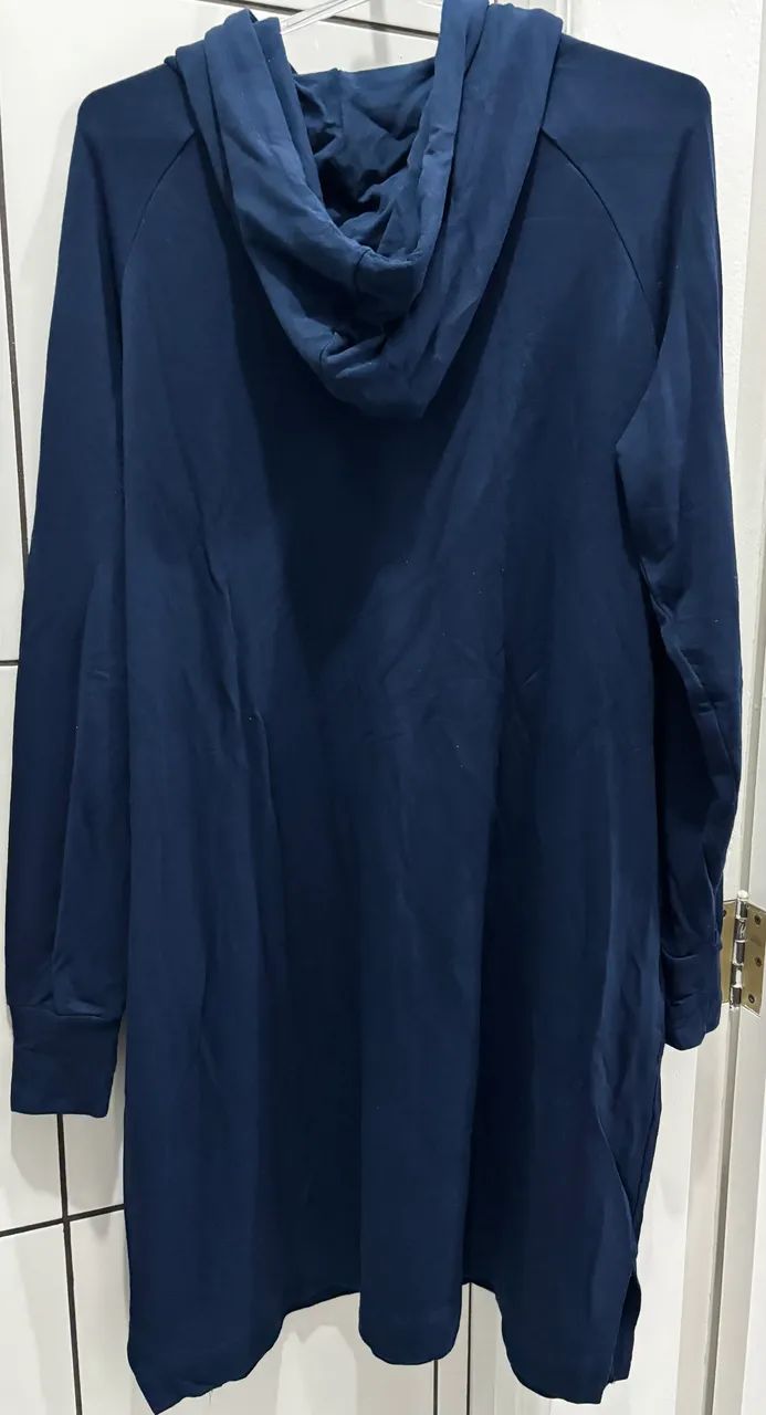 Vestido Moletom Capuz Azul Marinho - Foto 4