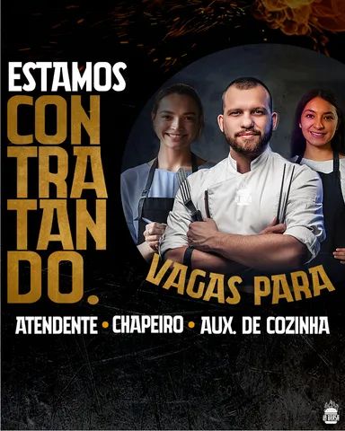 Vaga de emprego CLT, para Atendente, chapeiro e auxiliar de cozinha