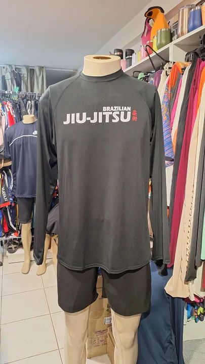 Camisa jiu-jitsu preta com proteção UV manga longa 