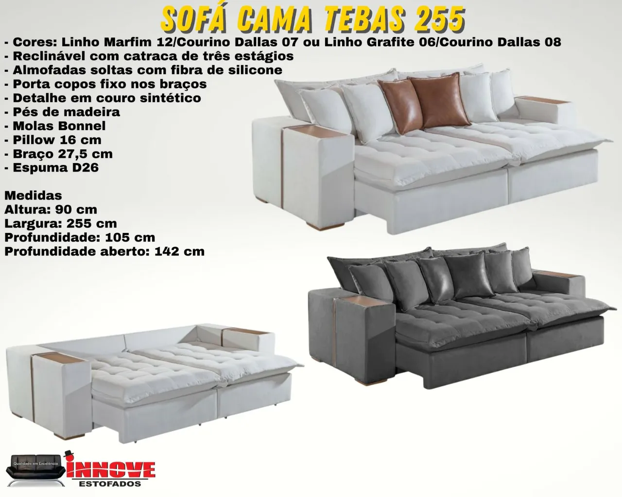 Sofá cama Tebas cod 255 corino ou linho