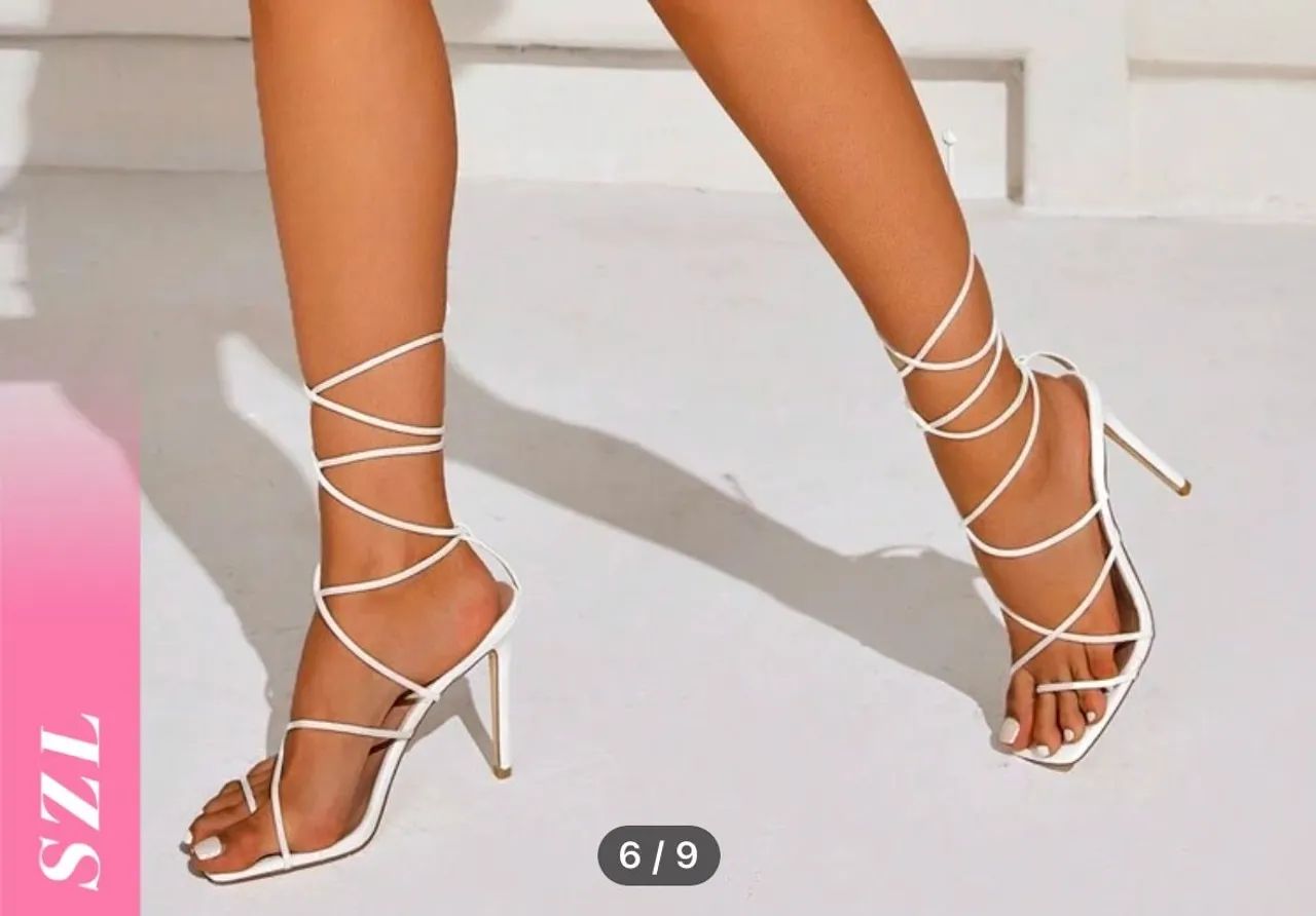 Sandália branca de salto alto amarração  - Foto 2