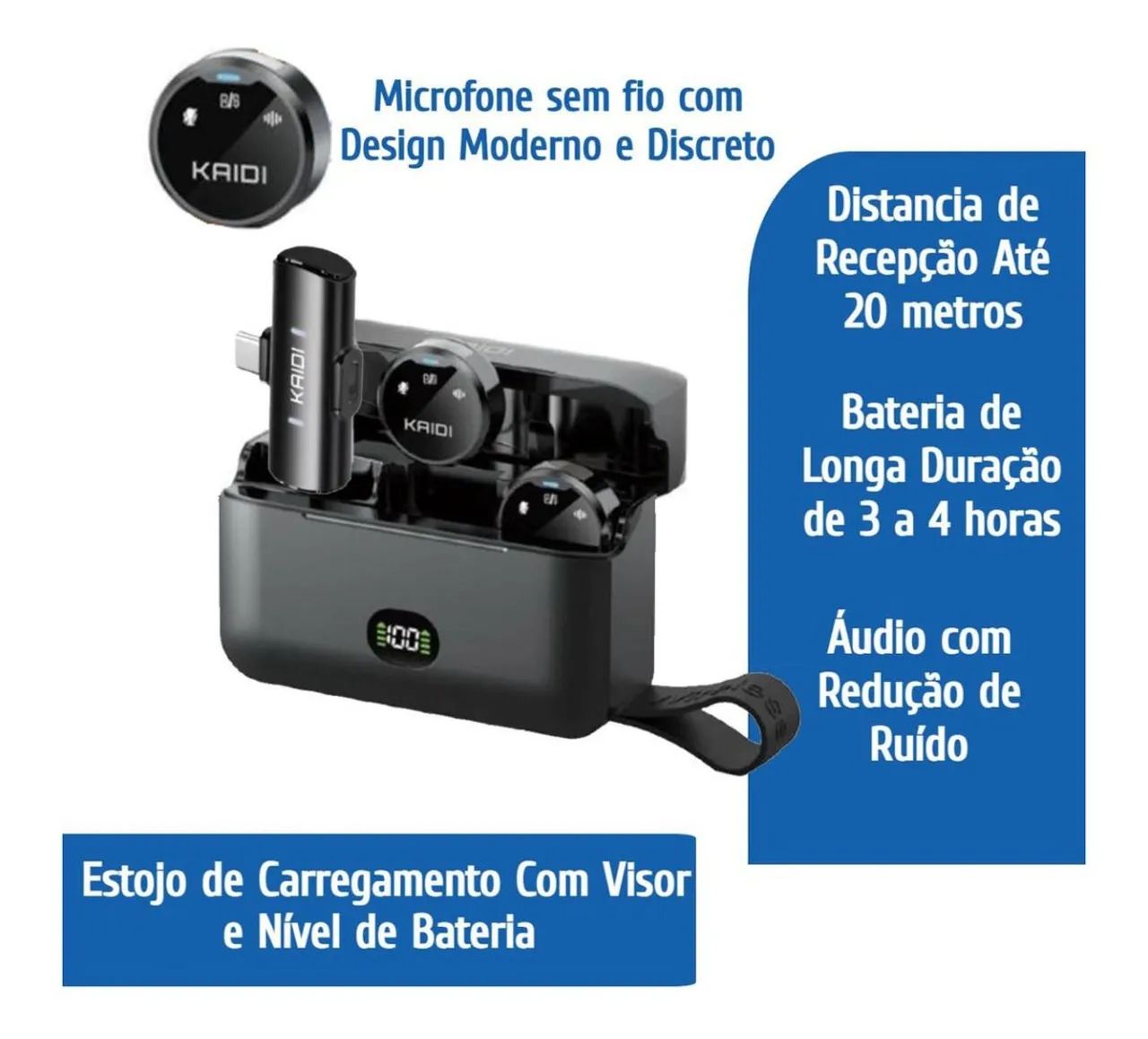 Microfone Duplo Lapela Kaidi P4-c Cor Preto Profissional Com imã - Foto 4