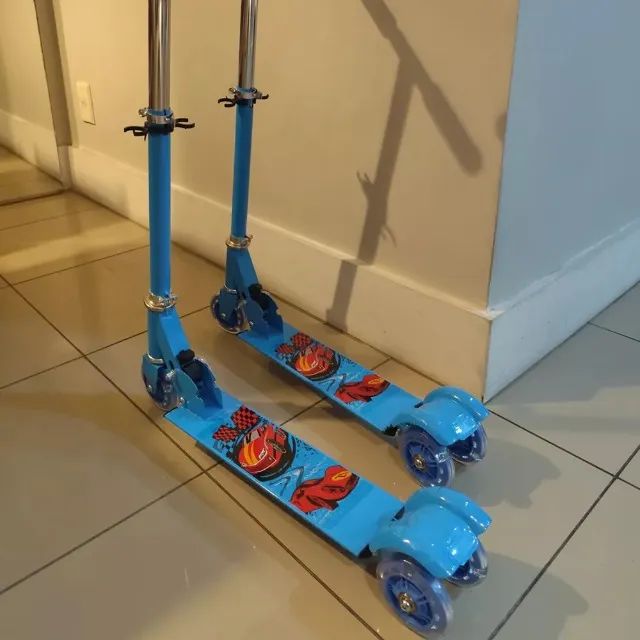  Patinete de Ferro 3 Rodas Led Dobrável Azul - Foto 3