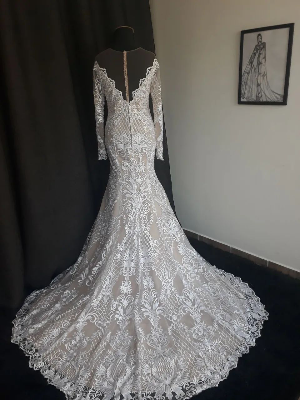 Vestido de Noiva Rendado com Manga Longa - Foto 5