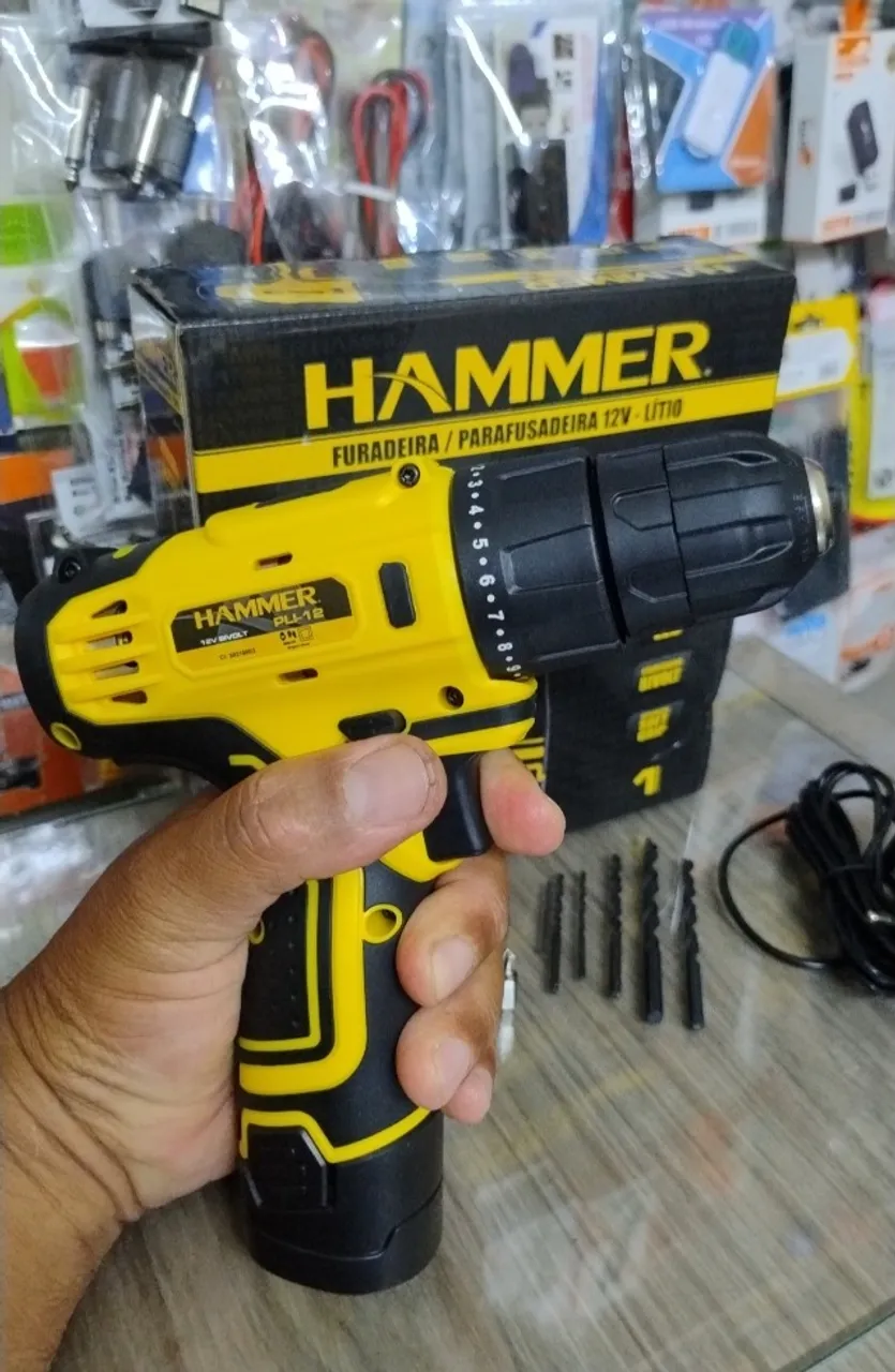 Parafusadeira Furadeira Hammer 12V Lítio- Bivolt +12 Acessórios Brocas e Bits