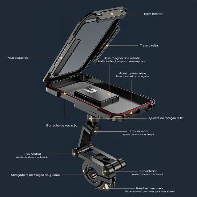 Suporte Celular para Moto e Bicicleta Impermeável IPX6 com Case de Segurança - Foto 4
