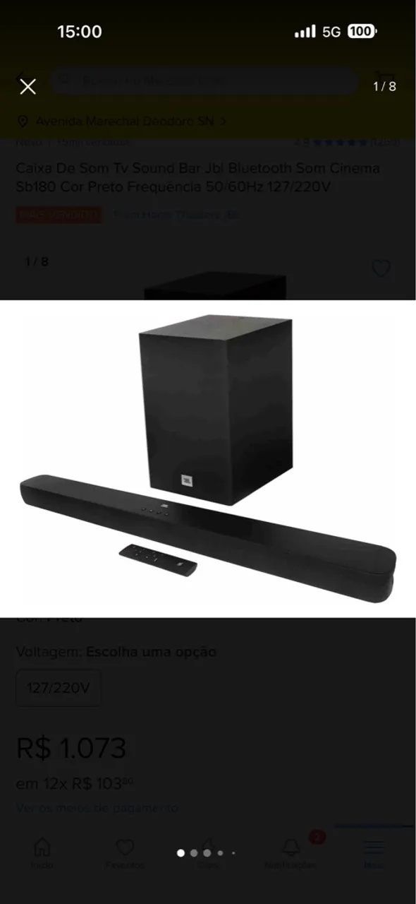 Caixa de Som TV Sound Bar JBL Bluetooth SB180 - Nova