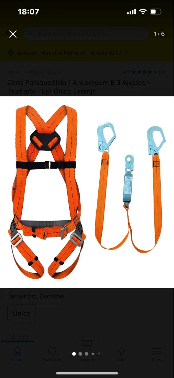 Cinto paraquedista 1 ancoragem E 3 ajustes + talabarte Epi único laranja  - Foto 4