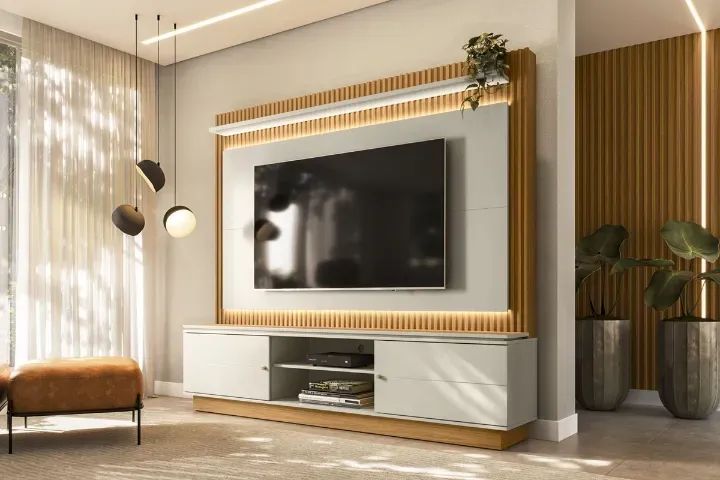 Home Guararapes com LED - Estante Ripado para TVs de até 75