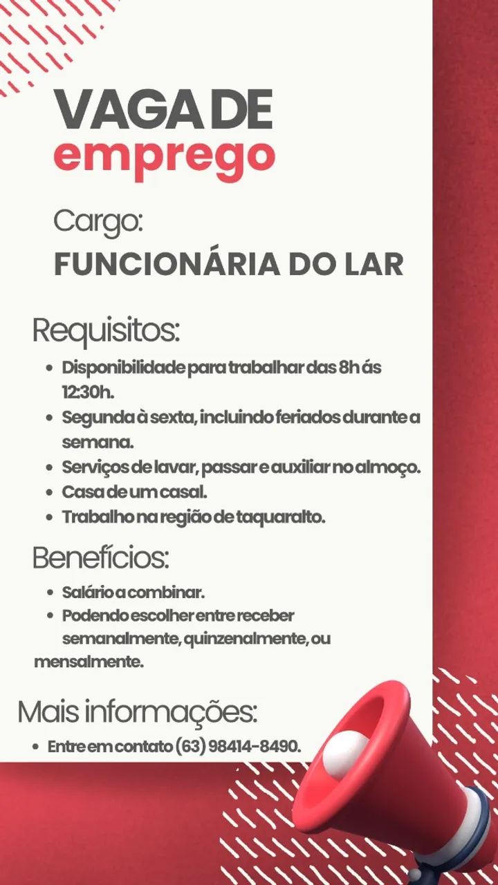 CONTRATA-SE FUNCIONÁRIA DO LAR