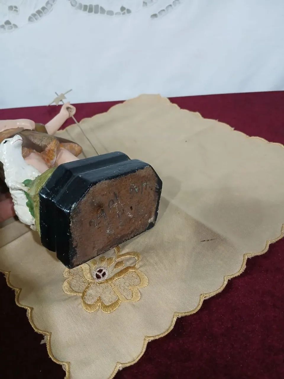 Antiga Estaueta São João Batista Imagem De Madeira - Foto 5