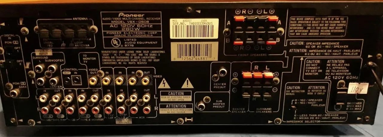 Receiver Pioneer VSX-D508 + 5 Caixas S-FCR200-K + Subwoofer Pioneer HTP305SW - Foto 2