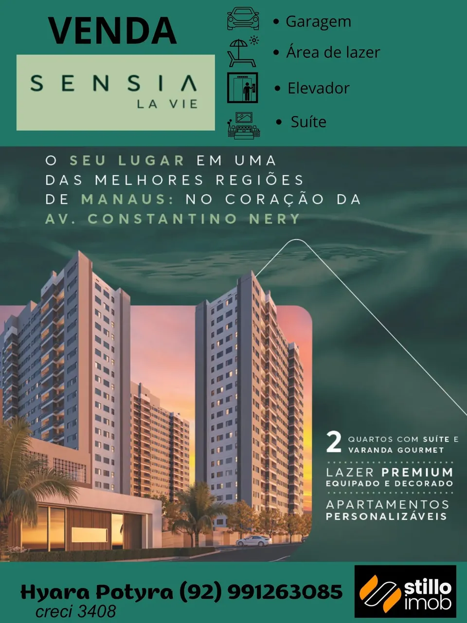 SENSIA LA VIE 2 quartos (1 suíte), aptºs de 56m² e 59m² em Manaus-AM