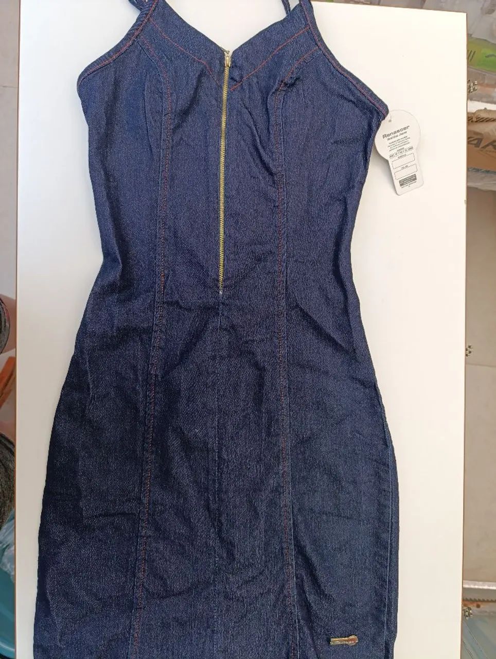Vestido Jeans com Zíper Frontal tamanho P 
