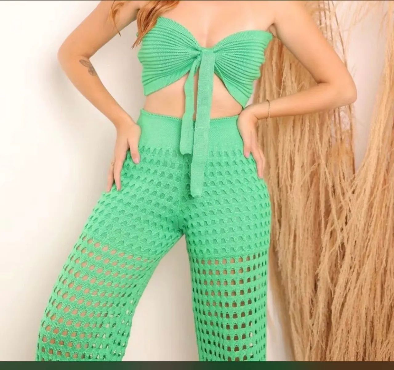 Conjunto Crochê Verde - Top e Calça