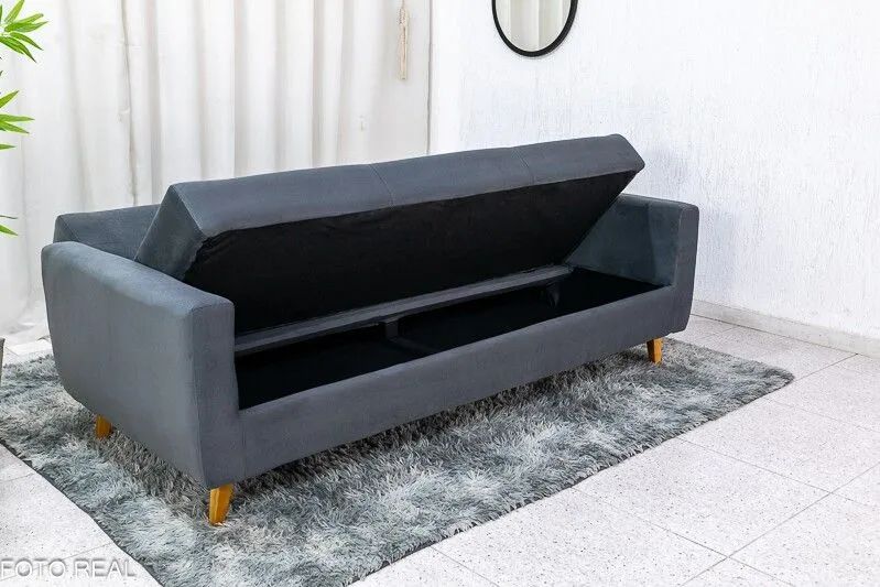 Sofá Cama Casal com Baú 200cm Veludo Cinza - Foto 2