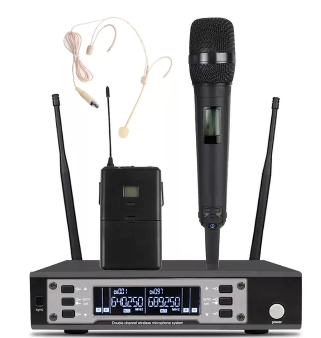 Microfone sem fio canal duplo - Bastao e Headset 